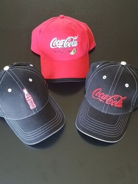 Coca Cola Red and Black Logo Baseball Caps.  (Set Of 3)
